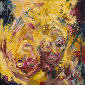 Oil Painting, mostly yellow, two heads.
